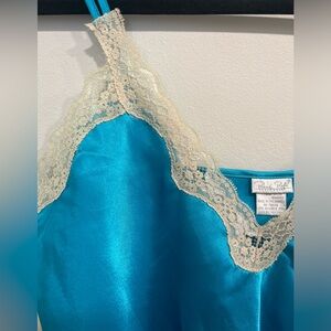Rene Rofe Blue Lace Trim Satin Chemise size large